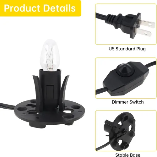 Miniatura 3 de RTNLTI Salt Lamp Cord Replacement with Dimmer Switch and 6-Pack E12 Halogen Salt Lamp Bulbs for Himalayan Salt Lamp (5 Feet)