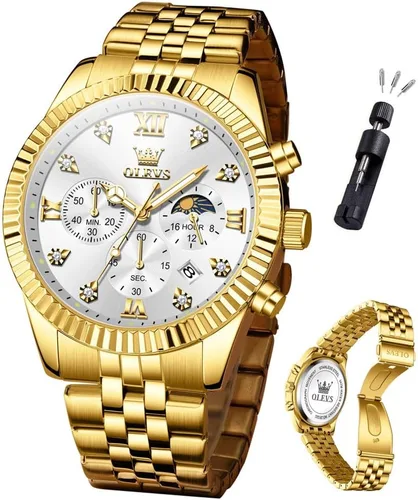 Miniatura 13 de OLEVS Watch Men Luxury Fashion Watches for Men Classic Large Face Stainless Steel Waterproof Mens Watches Analog Quartz Fancy Dress Date Moon Phase