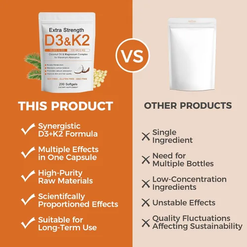 Miniatura 7 de Vitamina D3 K2 de 10000 UI, extra fuerte Wellness D3K2 con triple magnesio y aceite de coco para una máxima absorción, apoya la salud ósea e