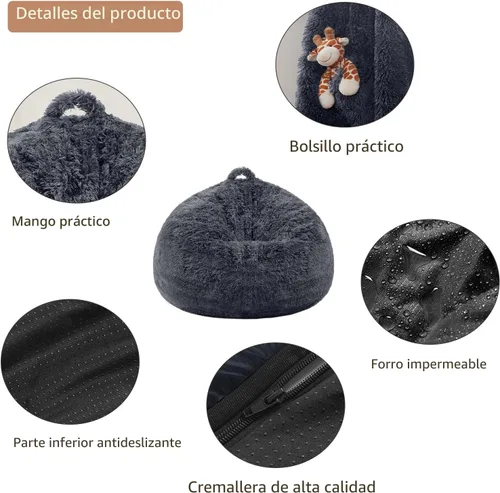 Miniatura 8 de Bean Bag Cover (No Filler) Soft Faux Fur Stuffed Animal Bean Bag Storage, Fluffy Plush Bean Bag Chair Cover Washable, Comfy Bean Bag Covers for Dark
