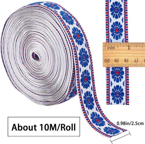 Miniatura 2 de GORGECRAFT Cinta de bordado jacquard de 10.9 yardas de ancho de 1 pulgada de ancho, encaje étnico, bohemio, flecos, apliques de tela para ropa