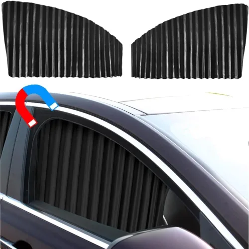 Miniatura 2 de Ovege Parasol para Ventana Lateral del Automóvil Cortina Plisada Sedosa con Succión Magnética (Negro-Opaco, Asiento Delantero 2pcs)