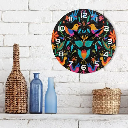 Miniatura 3 de Reloj de pared con patrón de flores mexicanas, silencioso sin tictac de 10 pulgadas, funciona con pilas, reloj fácil de leer para decoración