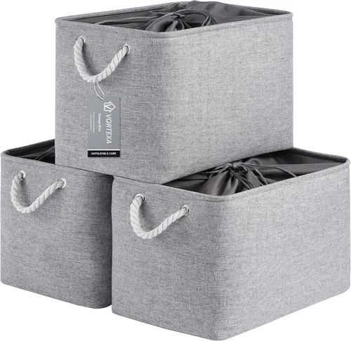 Miniatura 33 de Cestas de almacenamiento para estantes de 11.8 x 7.9 x 5.2 pulgadas, contenedores de almacenamiento plegables de tela con asas, organizador