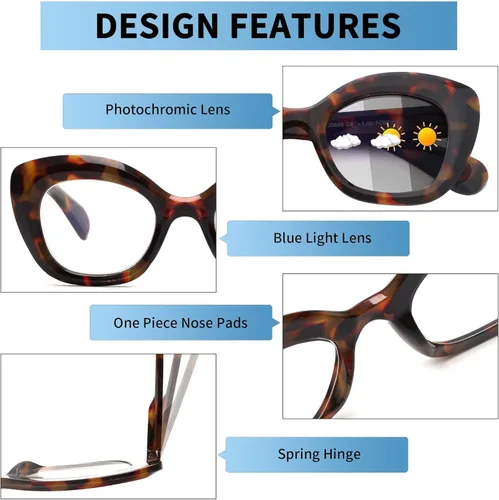 Miniatura 7 de JM Gafas de lectura con ojo de gato para mujer, lectores de computadora con bloqueo de luz azul con bisagra de resorte Paquete de 2 fotocromáticos