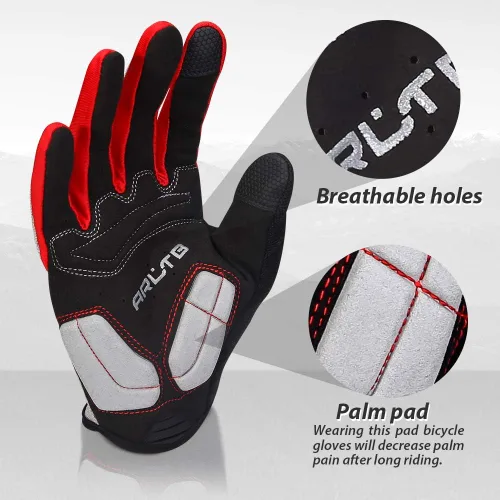 Miniatura 3 de Arltb guantes para bicicleta, 3 tamaños, 3 colores, guantes para ciclismo, bicicleta, mitones de dedo completo, acolchados, transpirables, ligeros