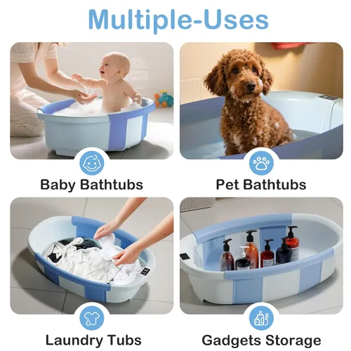 Miniatura 8 de Bañera Plegable para Bebé - Bañera Grande para Bebé con Termómetro y Cojín Bañera Portátil de Viaje para Recién Nacidos e Infantes Bañera Azul