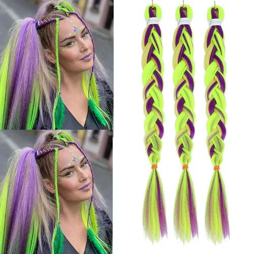 Extensiones de cabello trenzado preestirado colorido, 3 colores, mezcla de cabello trenzado para niñas, 26 pulgadas, 3 paquetes