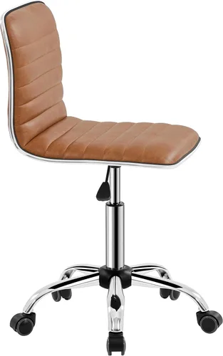 Miniatura 10 de Topeakmart Silla de trabajo con respaldo medio, respaldo bajo, de cuero, giratoria, para oficina, computadora, escritorio, retro, sin brazos, Negro