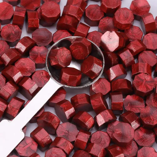 Miniatura 4 de Yoption Cuentas de cera de sellado rojo metálico, kit de 150 cuentas de sello de cera para sello de cera, cuentas de sello de cera octágono con una