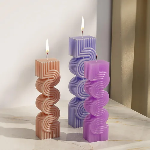 Miniatura 3 de Paquete de 2 moldes de vela con geometría S, líneas geométricas, pilar espiral, moldes de resina para hacer resina, moldes de silicona para velas