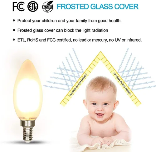 Miniatura 6 de Bombilla LED regulable para candelabro, blanco cálido, equivalente a 2700 K, 40 W, base E12, bombillas LED de vela C35, forma de torpedo de vidrio