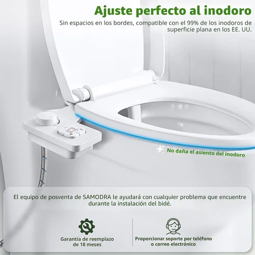 Miniatura 4 de SAMODRA Accesorio de bidé, accesorio para asiento de inodoro de agua fría no eléctrico con controles de presión, boquillas dobles retráctiles Blanco