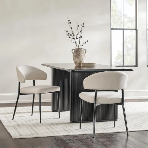 Miniatura 2 de Walker Edison Moderna silla de comedor tapizada con respaldo curvado con tapicería tejida de alto rendimiento y base de acero con recubrimiento