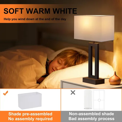 Miniatura 5 de Juego de 2 lámparas de mesa de noche para dormitorio, lámpara de noche táctil con USB C+A, lámparas de sala de estar regulables de 3 vías para mesas