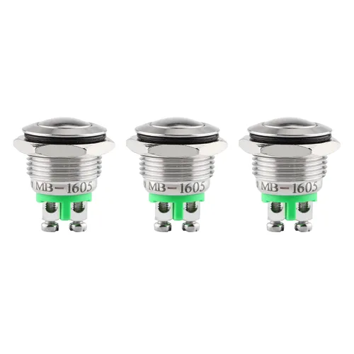 Keegwa (3 piezas) Interruptor de botón momentáneo de 0.630 in, metal, impermeable, acero inoxidable, 12 V, 24 V, 36 V, CC, 110 V, 250 V, CA, 5 A, 1