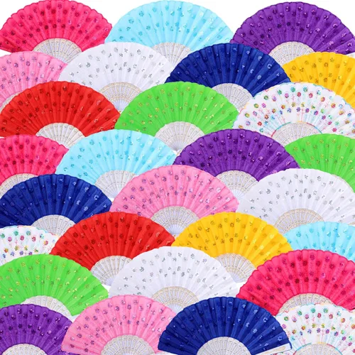 Miniatura 10 de Geetery 50 abanicos de mano plegables a granel para mujeres, abanicos plegables chinos decorativos de mano con diferentes patrones de flores