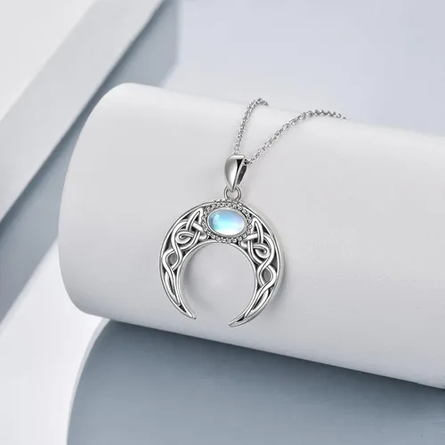 Miniatura 2 de ONEFINITY Collar de piedra lunar, cruz de plata esterlinadrgaonhongoluna crecientepentagramatalismán, collar con colgante de nudo celta, regalos