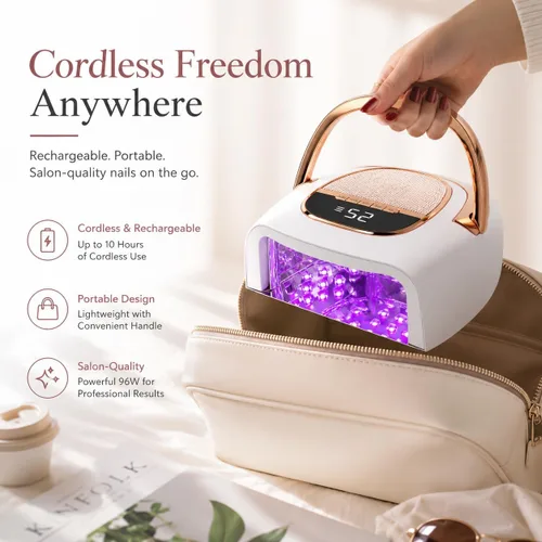 Miniatura 3 de Lámpara de uñas inalámbrica LED UV de 96 W para uñas de gel y acrílicas, secador de uñas recargable con batería de 15600 mAh (más de 60 usos)