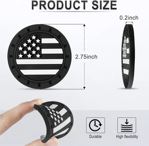 Miniatura 2 de JUSTTOP Posavasos para Portavasos de Automóvil, Bandera Americana Antideslizante Inserto Posavasos de Coche, Accesorios para el Interior del Negro