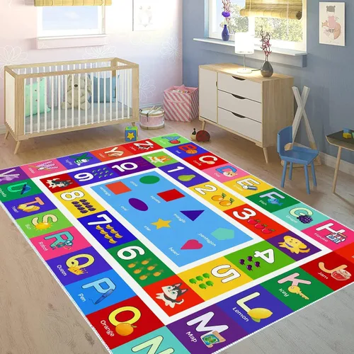 Miniatura 11 de ABC - Alfombra de juego para niños, con forma del alfabeto, con números del alfabeto, alfombra de área educativa de aprendizaje de frutas, grande