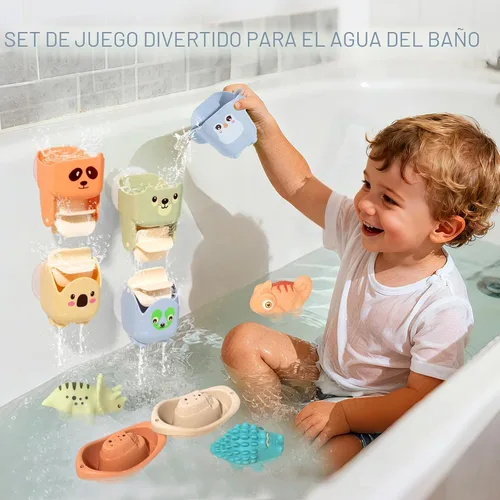 Miniatura 2 de Juguetes de baño para bebés de 1 a 3 años, paquete de 14 juguetes de baño para niños de 2 a 4 años, juguetes de agua con botes flotantes y tazas