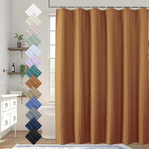 Miniatura 61 de Aiyufeng Moga - Cortina de ducha verde salvia, cortinas de ducha texturizadas en relieve 3D para baño, cortina de baño de tela de poliéster de lujo