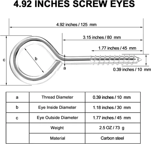 Miniatura 2 de YGAOHF Pernos de ojo grandes de 5 pulgadas atornillados – 4 ganchos de ojo de acero inoxidable atornillados resistentes, 500 libras de resistencia a