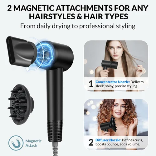 Miniatura 5 de Chignon Secador de pelo con difusor, secador de pelo iónico de viaje con motor de alta velocidad de 160,000 RPM para secado rápido, secador de pelo