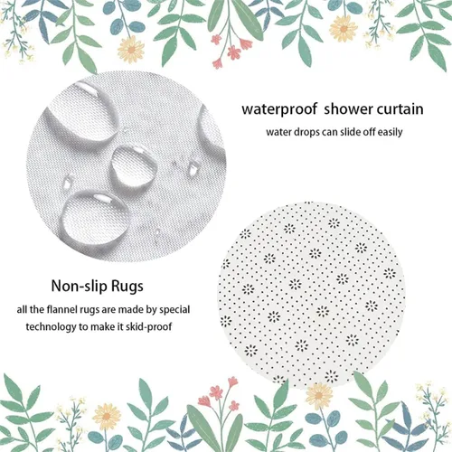 Miniatura 6 de Juego de baño Blue Rose con cortina de ducha y alfombras antideslizantes, tapete de baño, cubierta para tapa de inodoro y 12 ganchos fuertes