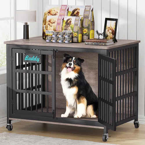Miniatura 15 de EasyCom mueble de jaula para perros de 41"/33"/27" con etiqueta de nombre, perrera para perros de interior resistente para perros medianos, jaula