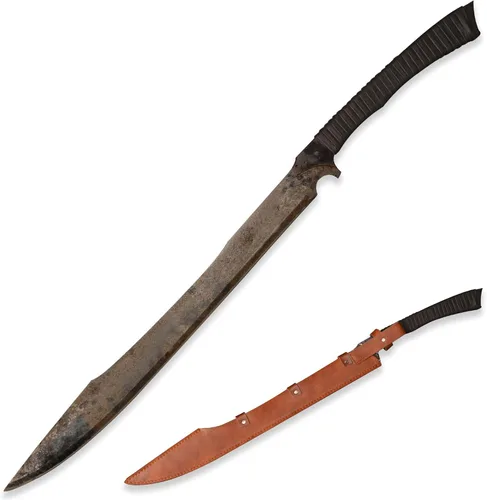 Miniatura 16 de SV Espada de corte artesanal hecha a mano de manganeso y acero, de tang completo, para exteriores, caza, camping, senderismo, supervivencia
