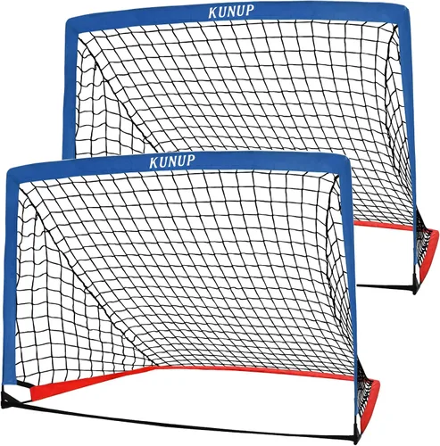 Miniatura 21 de Juego de 2 porterías de fútbol para niños, 5 x 3, 6 x 4, 9 x 5, red de práctica de fútbol plegable con bolsa de transporte portátil para niños