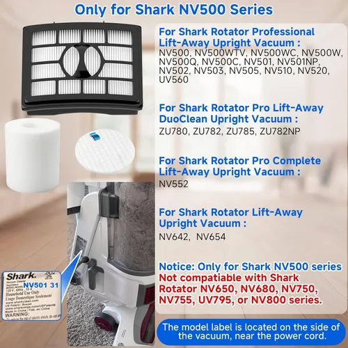 Miniatura 2 de Filtros de vacío de repuesto para Shark Rotator Professional Lift-Away NV500 NV501 NV502 NV503 NV505 NV510 NV520 NV552 ZU780 ZU782 ZU785 UV560, 2
