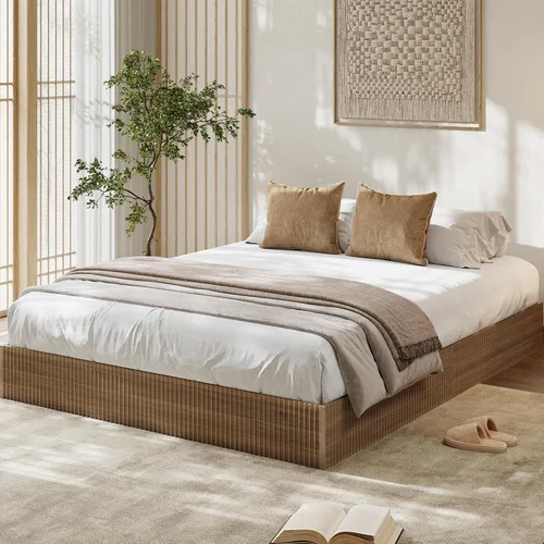 Miniatura 22 de Garvee Base de cama individual, plataforma de madera con diseño estriado, marco de cama de perfil bajo, base de cama minimalista sin ruido, fácil