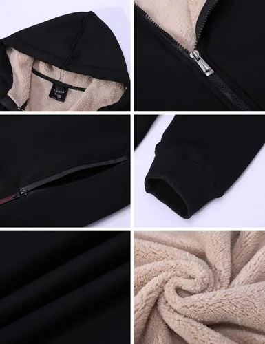 Miniatura 6 de Flygo Sudadera con capucha de forro polar para hombre, cálida con cremallera completa, forro de sherpa, chaqueta de invierno