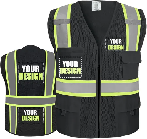 Miniatura 51 de BeautyWill Chaleco de seguridad personalizado Logo Clase 2 Chaleco reflectante de alta visibilidad con bolsillos Ropa de trabajo de construcción
