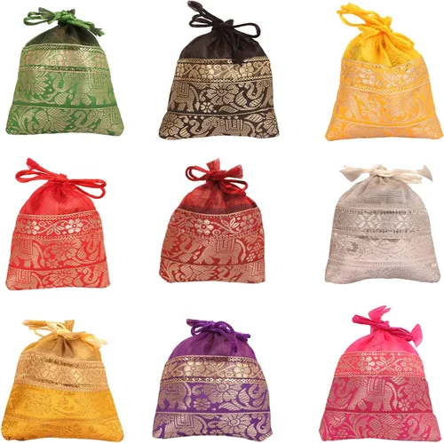 Miniatura 34 de Touchstone Preciosas bolsas de regalo reutilizables, respetuosas con el medio ambiente, brocado de cachemira con cordón grande para cumpleaños