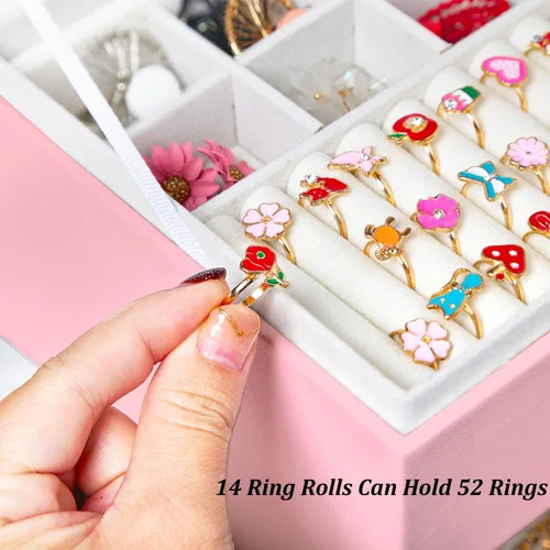 Miniatura 104 de Joyero de pendientes para mujeres y niñas, organizador de aretes de 5 capas, caja organizadora de joyas blanca con candado, collares y aretes