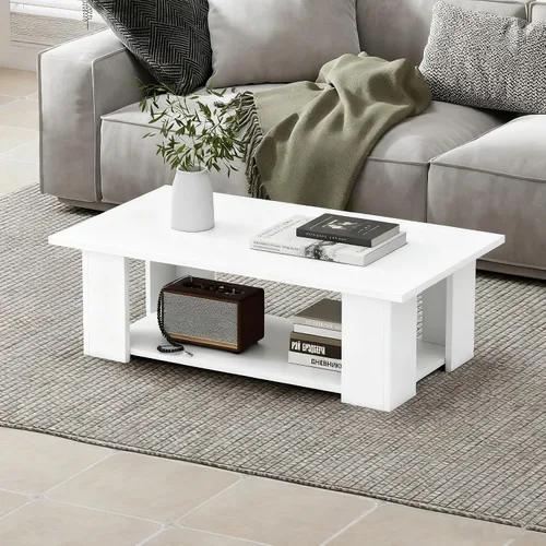 Miniatura 11 de Giantex Mesa central rectangular de madera, mesa de té moderna grande de 41 pulgadas y 2 niveles con compartimento abierto, fácil montaje, mesa