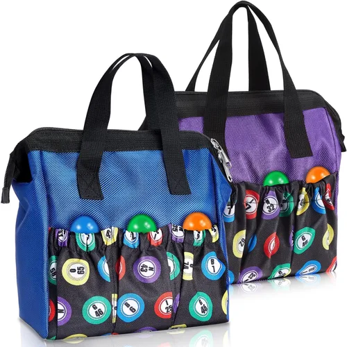 Miniatura 8 de Sweetude 2 piezas Bolsa de transporte para marcadores de bingo con asa y cremallera, bolsa de bingo con 6 bolsillos externos y 3 bolsillos internos