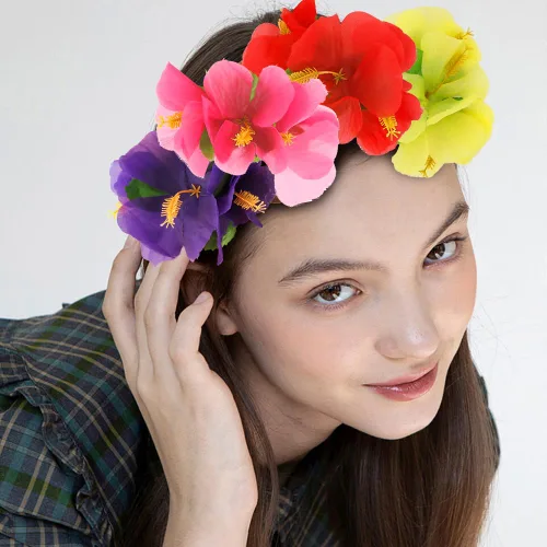 Miniatura 6 de Ahoney 4 Piezas Accesorios para el Cabello de Flores de Hibisco Hawaiano - Pasadores Artificiales de Gasa, Horquillas para Mujeres, Niñas