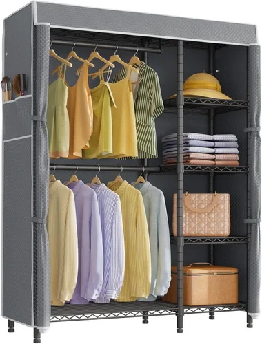 Miniatura 11 de VIPEK V7C - Percheros de ropa con cubierta, portátiles, para colgar ropa, perchero resistente para ropa con estantes, armario de metal, con Estante