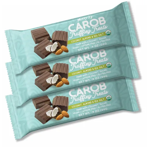 Missy J's Trufa de algarroba de coco y almendra de 1.38 onzas, paquete de 3 unidades, algarroba hecha con azúcar de coco, vegano sin gluten y
