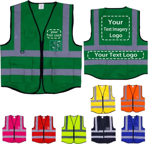 Miniatura 13 de Chaleco de seguridad personalizado para hombres con bolsillos, chaleco de construcción, chaleco reflectante Hi Vis, chaleco de trabajo, chaleco