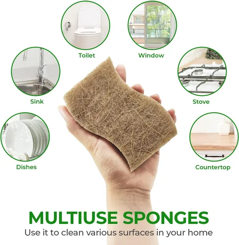 Miniatura 7 de AIRNEX - Esponja de cocina natural biodegradable - Esponja compostable de celulosa y fibra de coco (paquete de 6)
