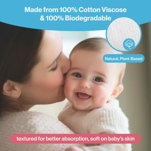 Miniatura 5 de BabbleRoo Toallitas secas para bebé – Toallitas de algodón 100% a base de plantas, hipoalergénicas, sin fragancia, sin químicos, suaves para pieles