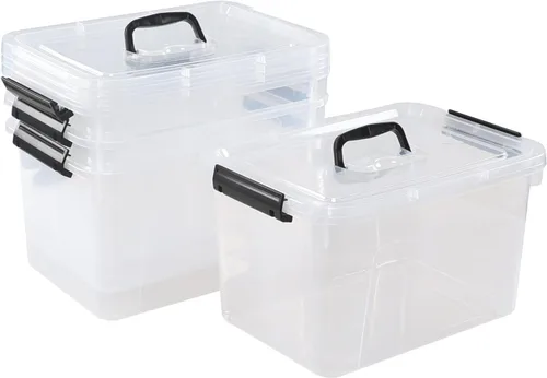 Miniatura 7 de Esdiplot - Paquete de 4 cajas de almacenamiento transparentes con tapa, 10,5 L con cierre de plástico con asas