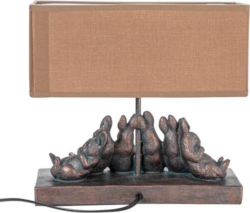 Miniatura 7 de Creative Co-Op lámpara de mesa de resina con forma de conejo con pantalla rectangular de lino, acabado en bronce