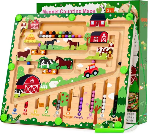 Miniatura 9 de zhiwuzhu Laberinto magnético de color y números para juguetes Montessori, tablero de aprendizaje a juego de madera para niños de 2 a 4 años